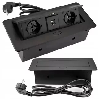 Čierna zásuvka s uzemnením a 2x USB